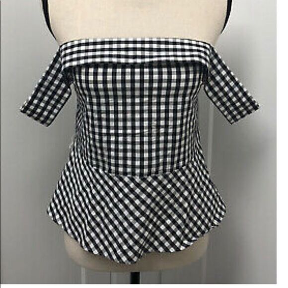 Express Off-the-Shoulder Gingham Plaid Top - Picture 1 of 5